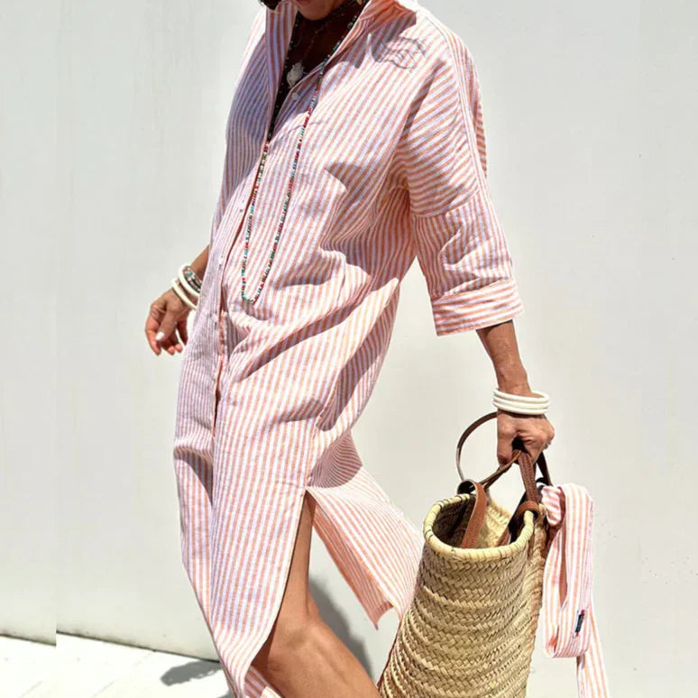 Vespera | Vestido midi de verano con rayas y botones