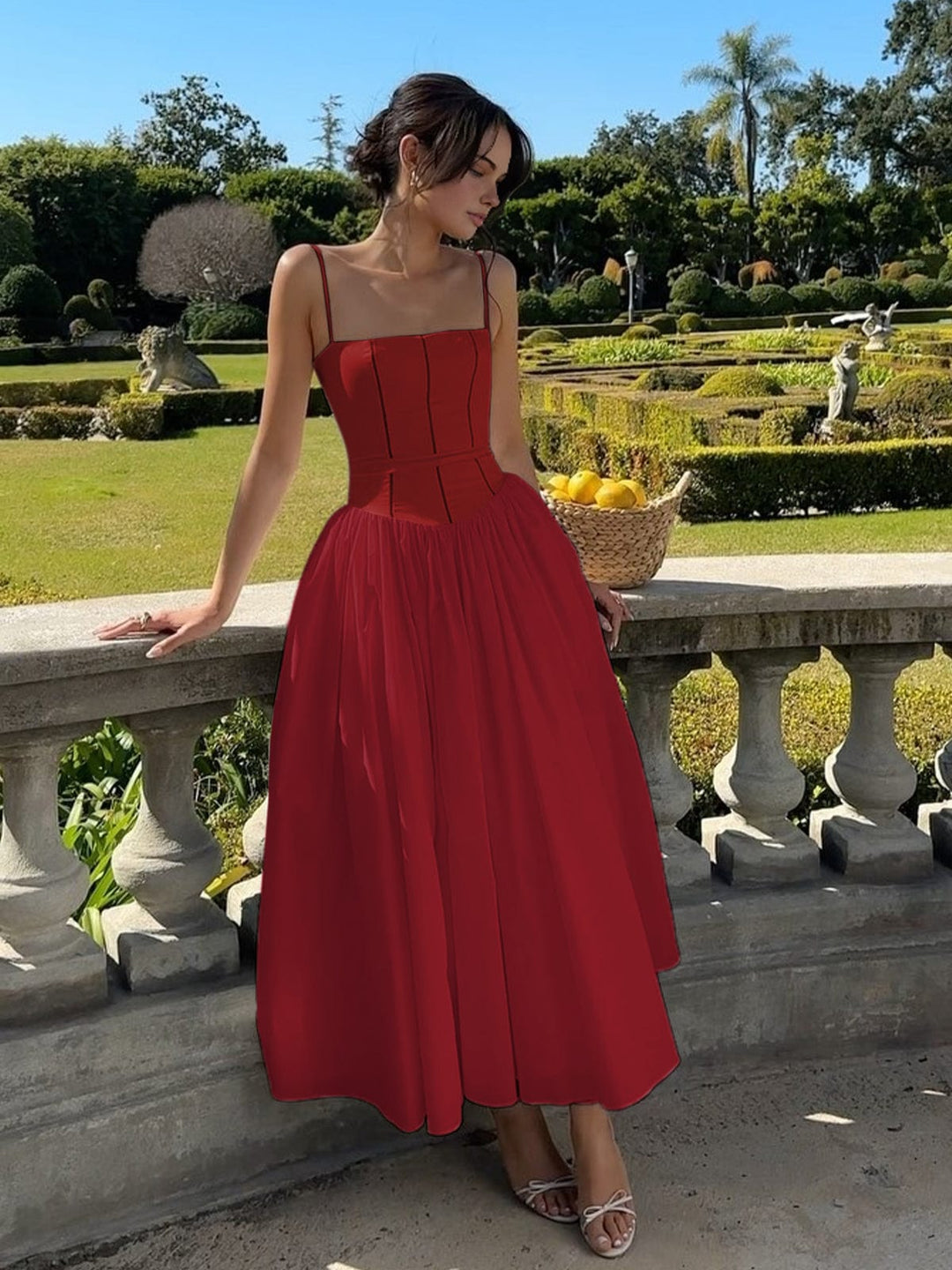 Araceli | Vestido midi para mujer con corsé y tirantes