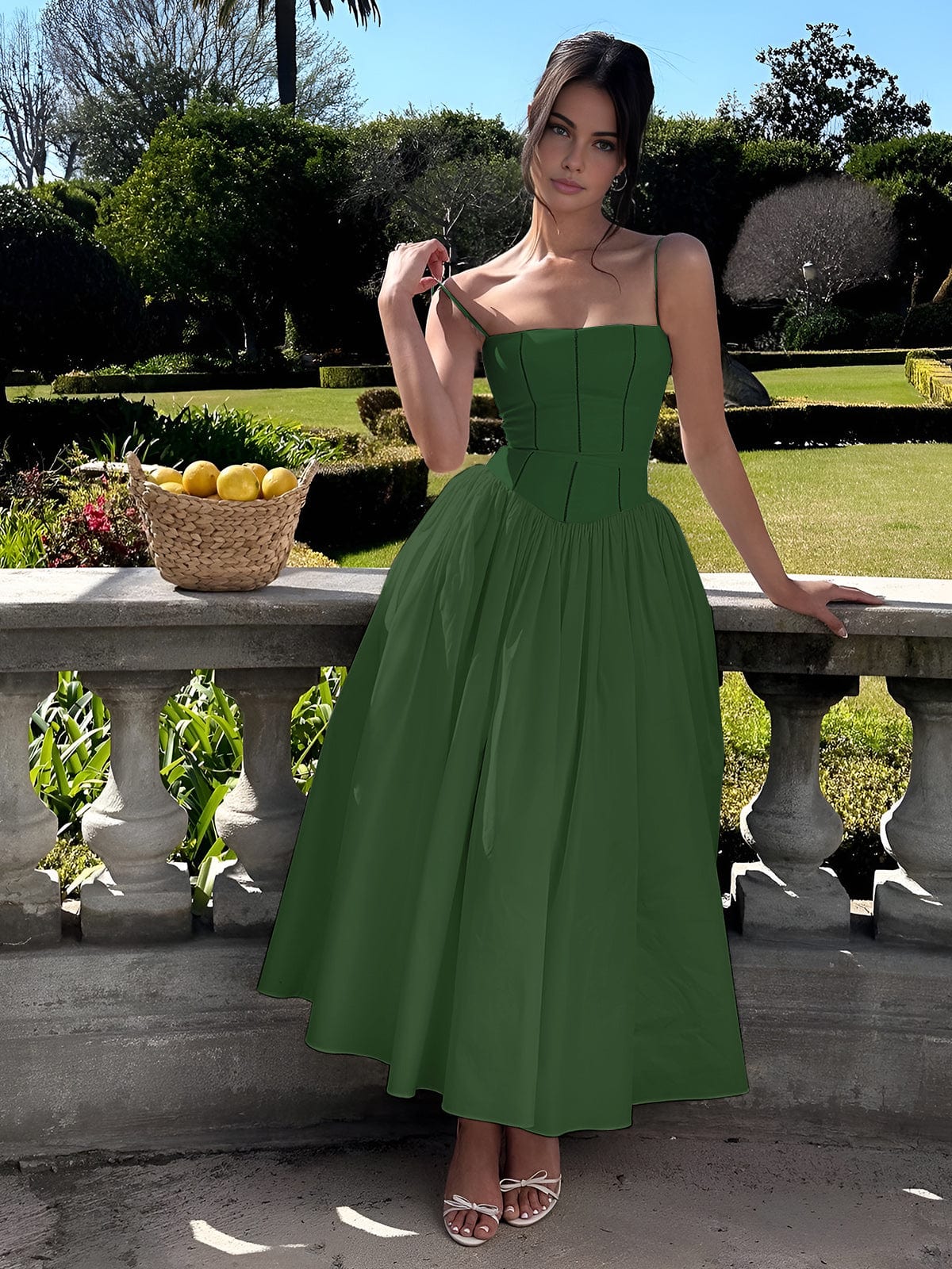 Helena | Vestido midi de invitada con corset elegante para mujer