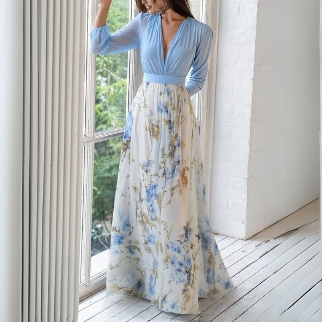 Abril | Vestido maxi para mujer con escote floral