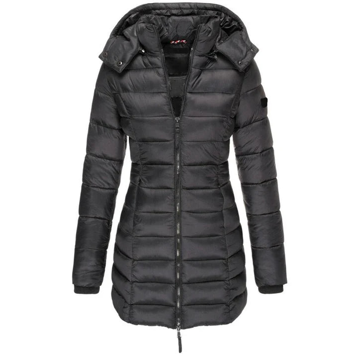 Chaqueta de Plumón Gris con Capucha para Mujer - Olivia