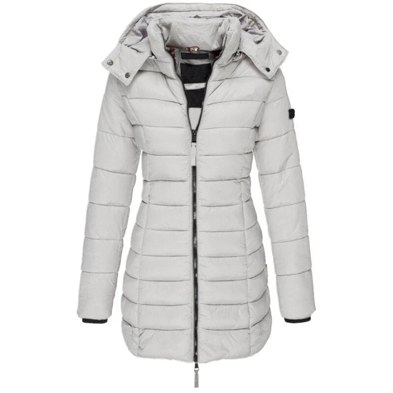 Chaqueta de Plumón Gris con Capucha para Mujer - Olivia