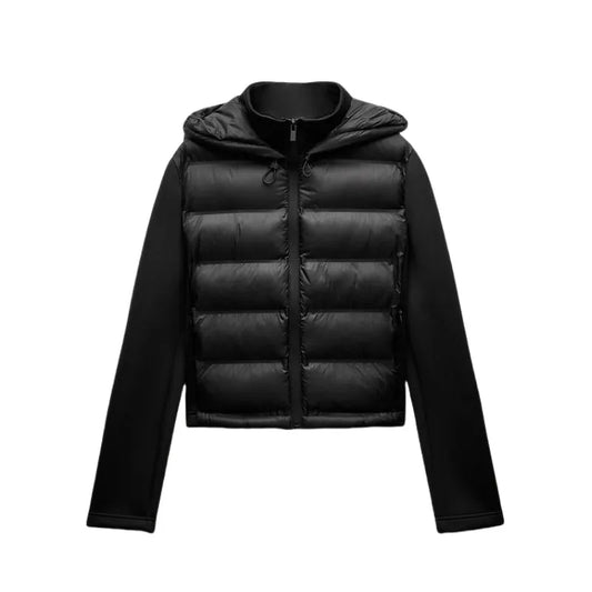 Chaqueta de plumón ligera y cálida para mujer con capucha deportiva