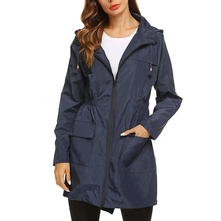 Chaqueta impermeable larga para mujer con capucha – Resistente al clima y funcional