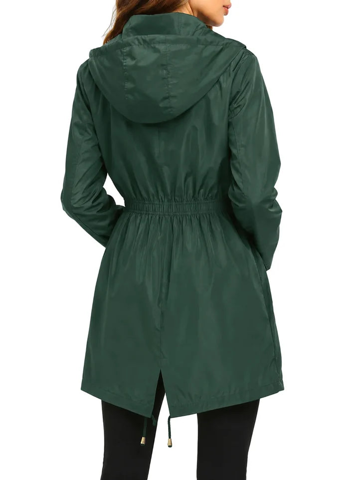 Chaqueta impermeable larga para mujer con capucha – Resistente al clima y funcional