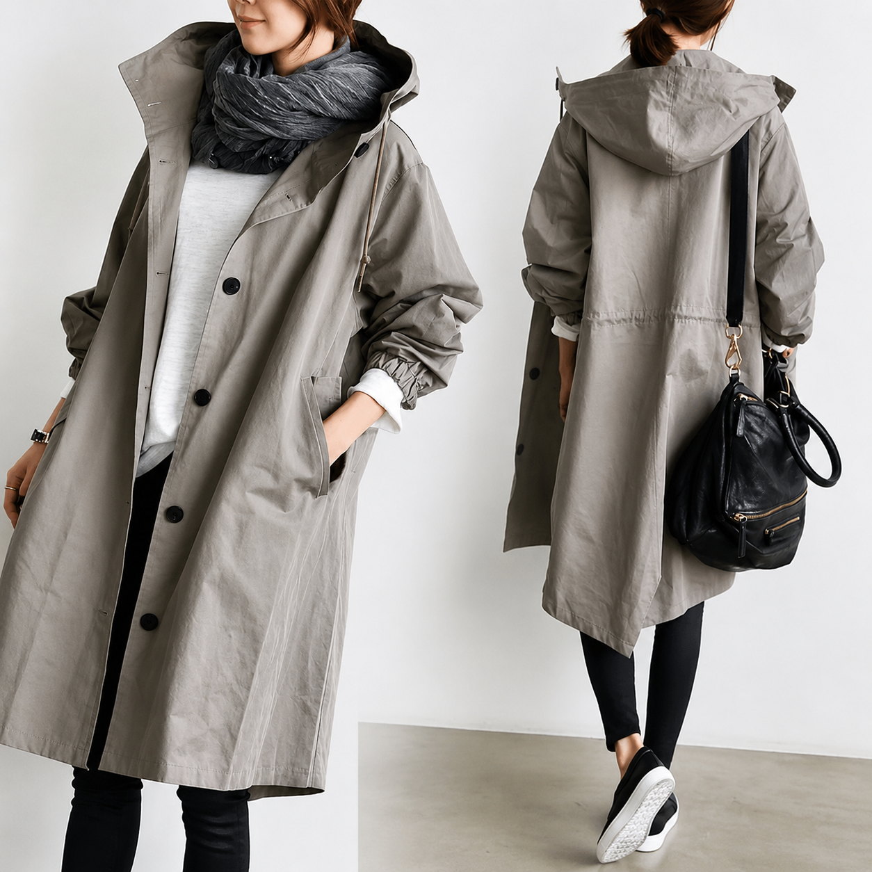 Chaqueta cortaviento para mujer con botones y capucha Impermeable