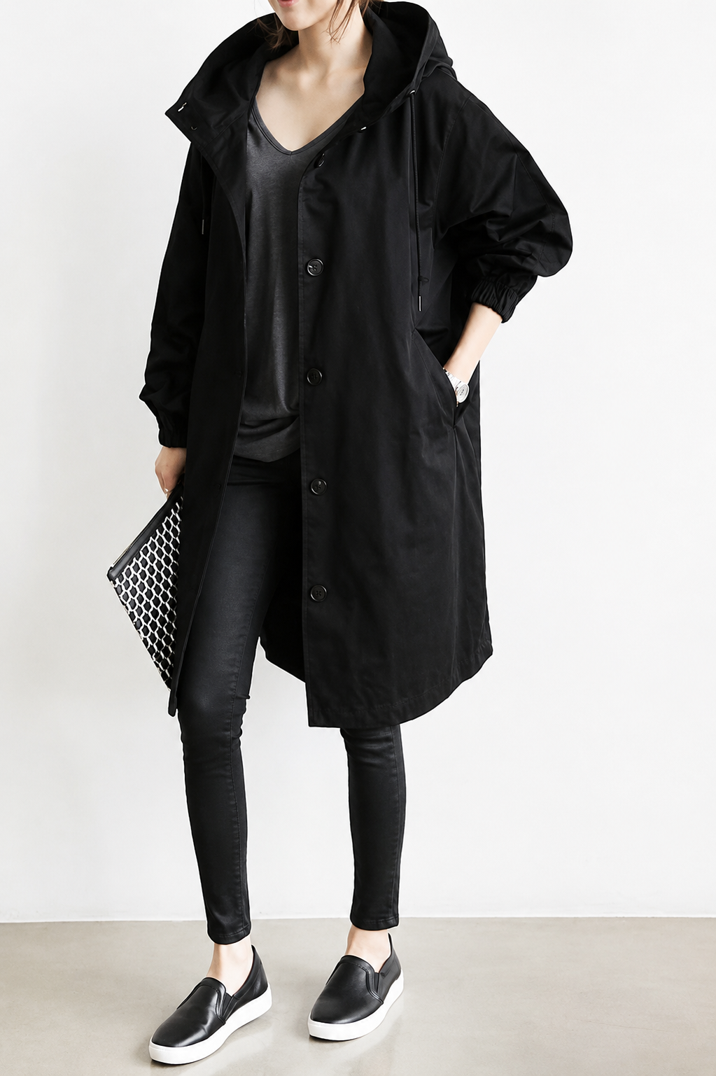 Chaqueta cortaviento para mujer con botones y capucha Impermeable