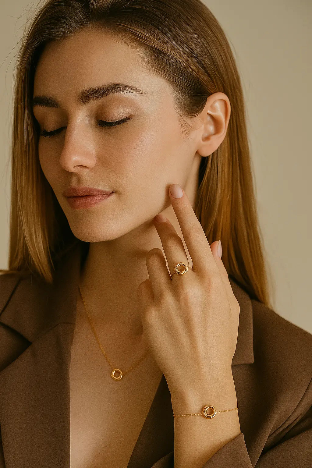 Lumière Trio – Elegant Gold Jewelry Set - Aveneli