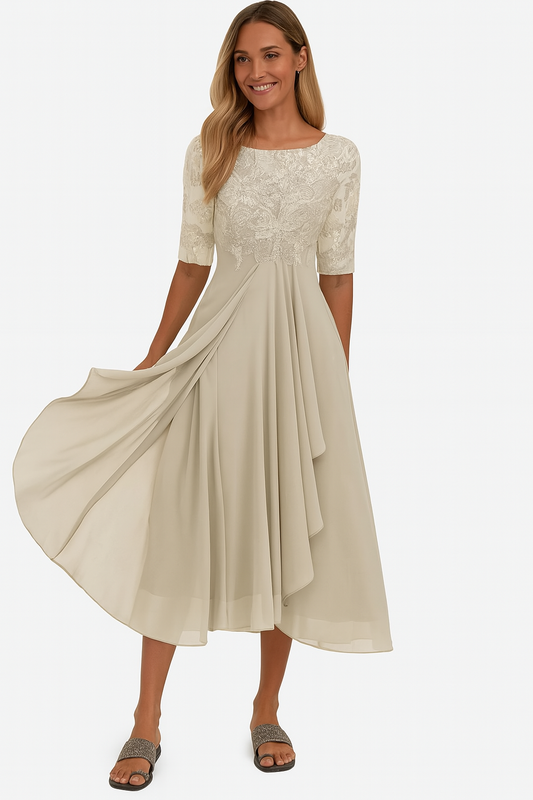Valentina | Vestido con Corte en A y Manga Corta para Mujer