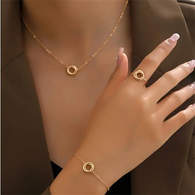 Lumière Trio – Elegant Gold Jewelry Set - Aveneli