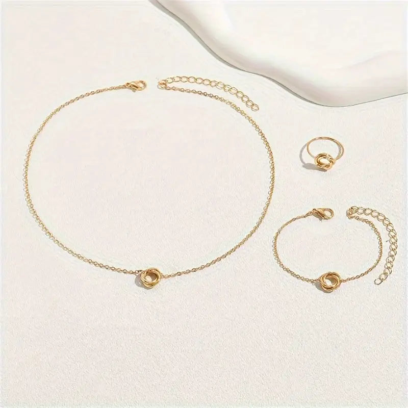 Lumière Trio – Elegant Gold Jewelry Set - Aveneli