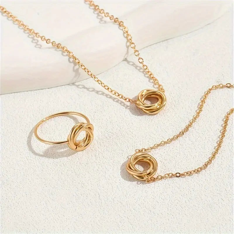 Lumière Trio – Elegant Gold Jewelry Set - Aveneli