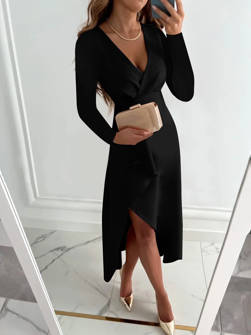 Nélida | Vestido midi cruzado de primavera con escote en V para mujer