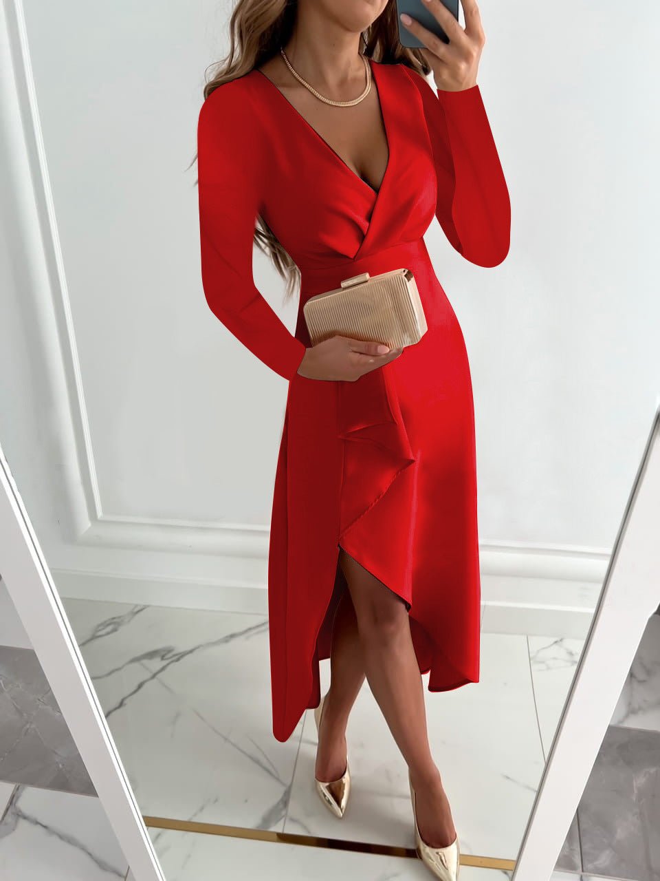 Nélida | Vestido midi cruzado de primavera con escote en V para mujer