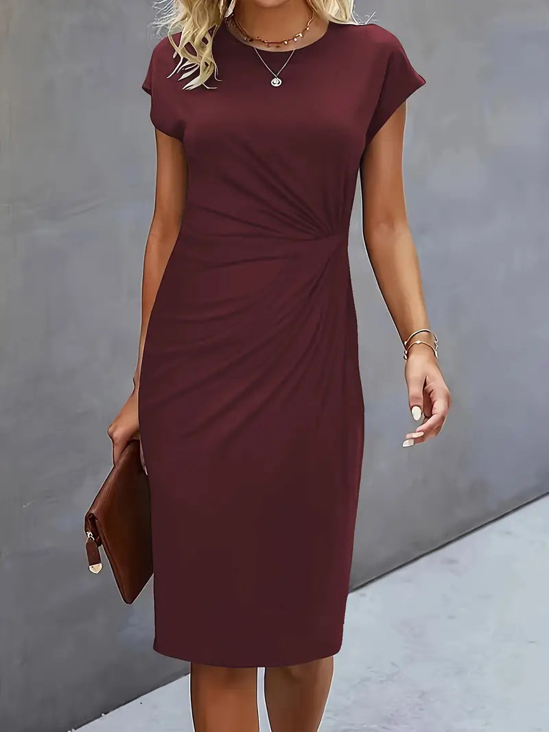 Kenia | Vestido Midi de Corte Entallado con Manga Corta para Mujer