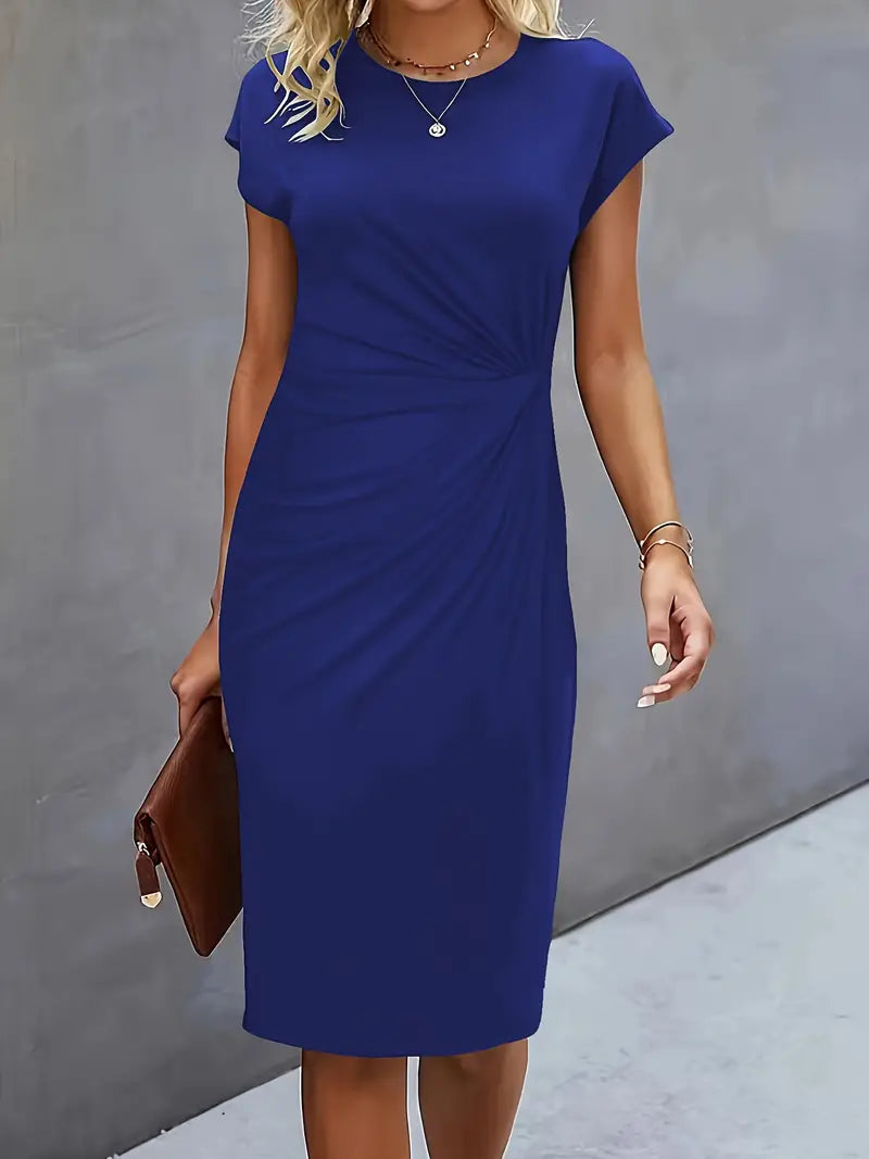 Kenia | Vestido Midi de Corte Entallado con Manga Corta para Mujer