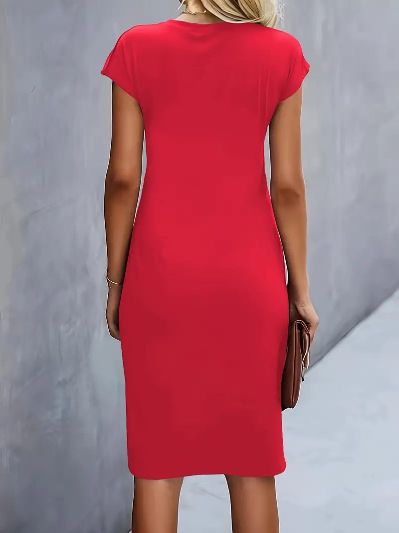 Kenia | Vestido Midi de Corte Entallado con Manga Corta para Mujer