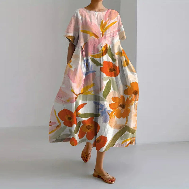 Urelia | Vestido midi de verano con estampado floral estilo acuarela