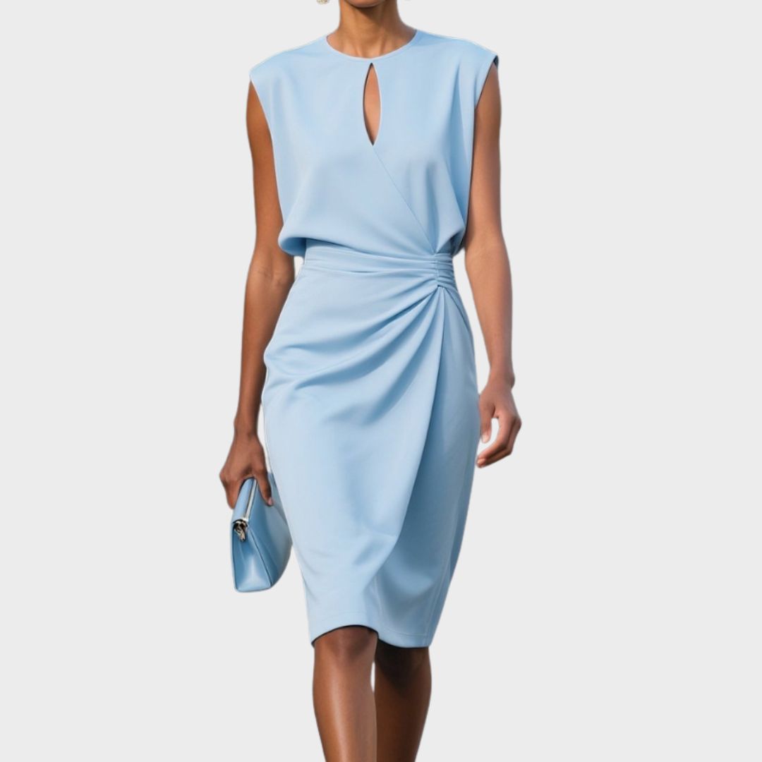 Immae | Vestido Midi Elegante sin Mangas con Fruncido Lateral