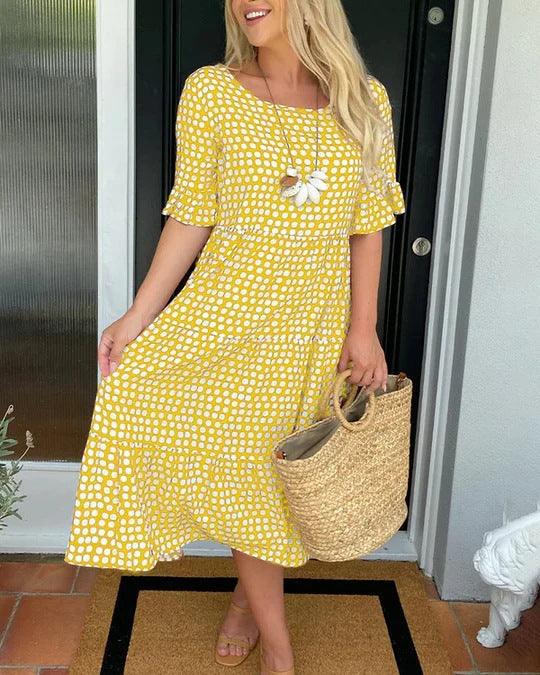 Dalia | Vestido midi para mujer de verano con estampado y capas