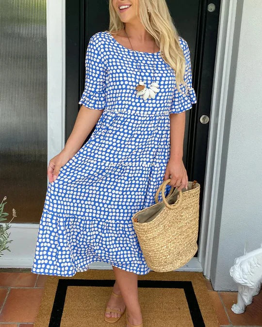 Estrella | Vestido midi relajado con lunares y manga corta