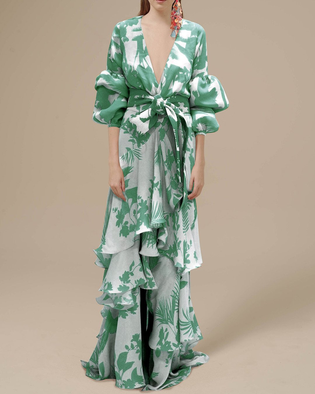 Camila | Vestido largo de ceremonia con diseño cruzado y estampado
