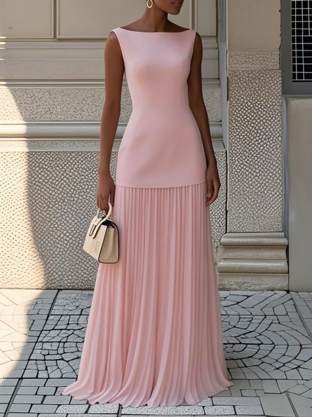 Calira | Vestido maxi con pliegues y sin mangas
