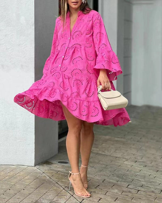 Gala | Vestido mini para mujer con bordado calado y volantes