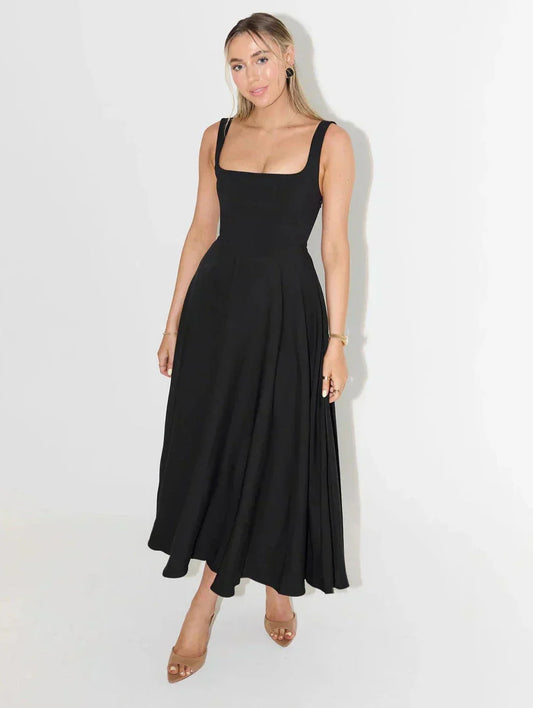 Sergia | Vestido midi con cintura alta y escote cuadrado