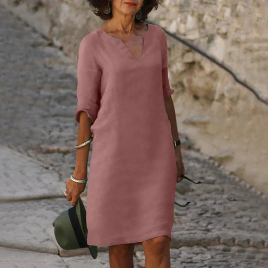 Lucía | Vestido midi elegante para mujer con escote en V y manga larga