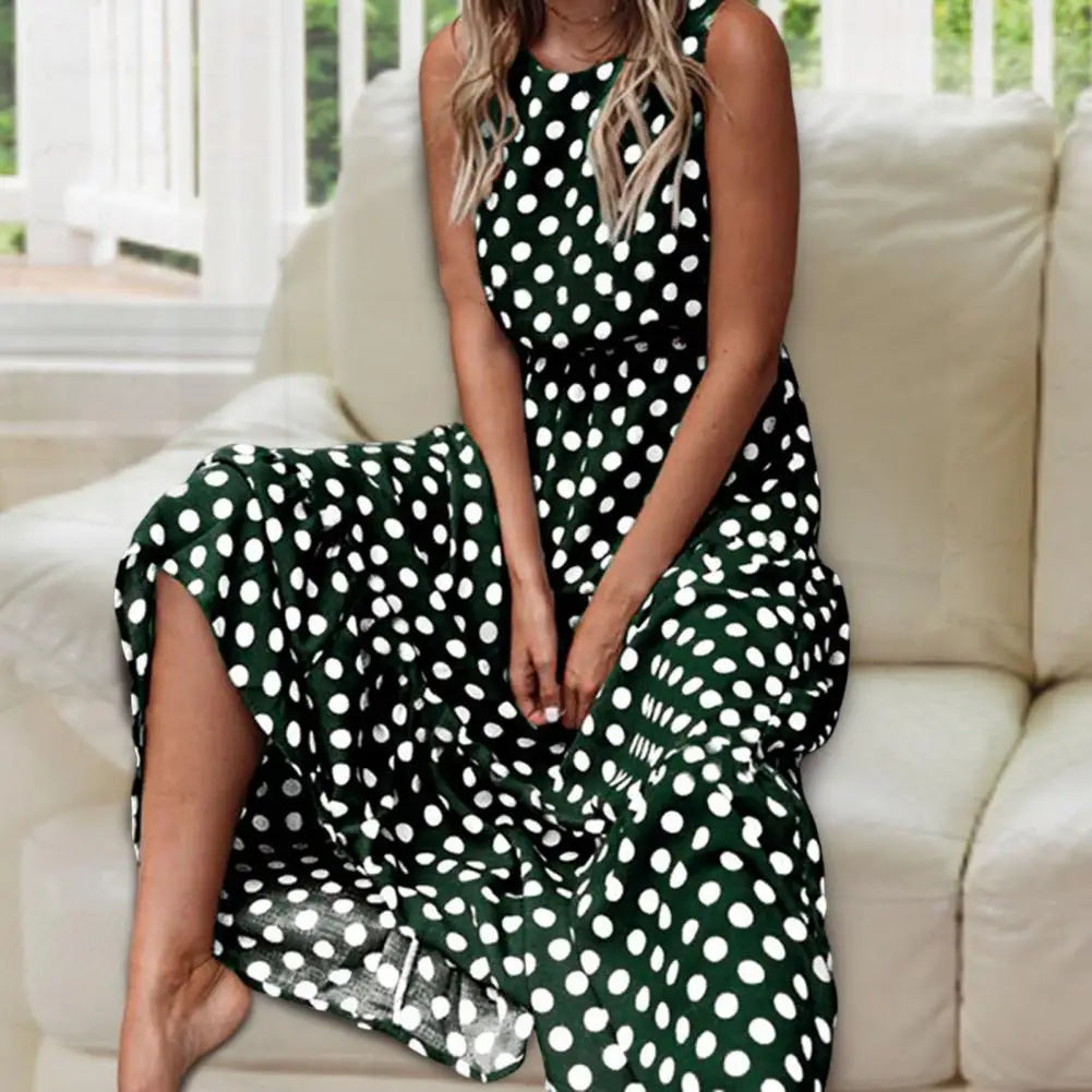 Hestia | Vestido maxi casual sin mangas con lunares