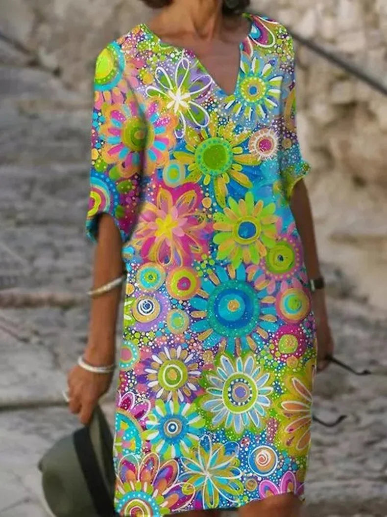Taliana | Mini vestido floral para mujer con cuello en V favorecedor | Ligero