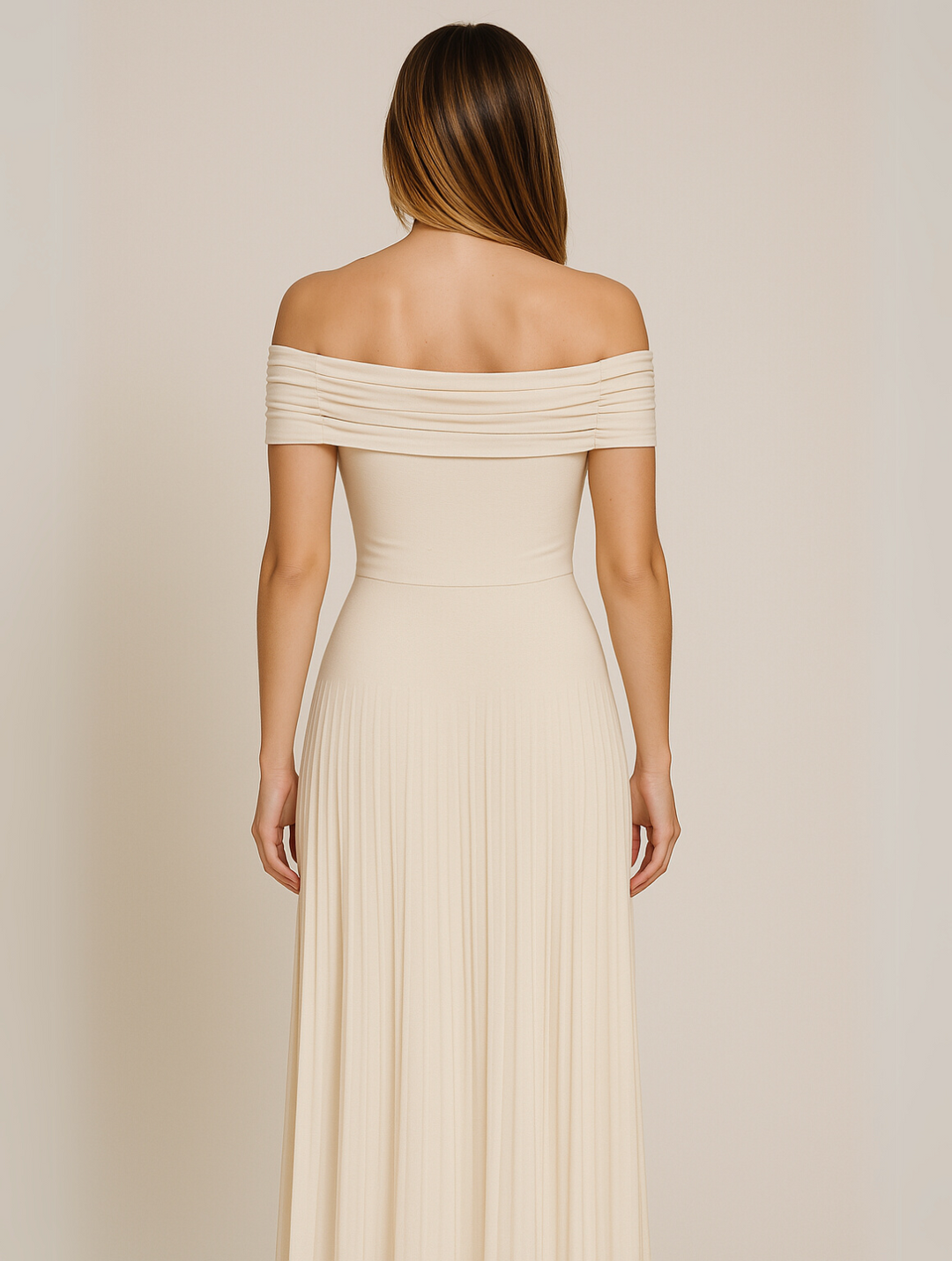 Dalina | Vestido maxi plisado con hombros descubiertos para mujer