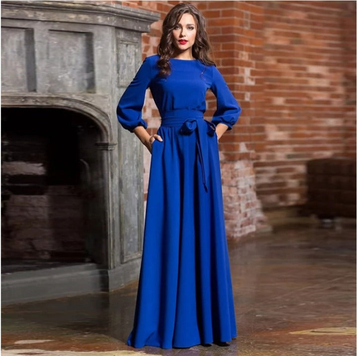 Zelmira | Vestido Largo Elegante para Mujer con Cinturón de Tela