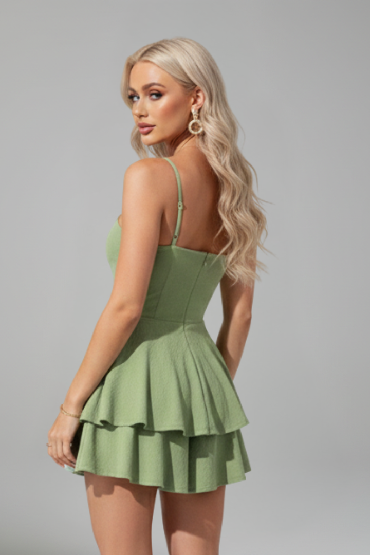 Elvira | Vestido mini de mujer con tirantes finos y falda con vuelo