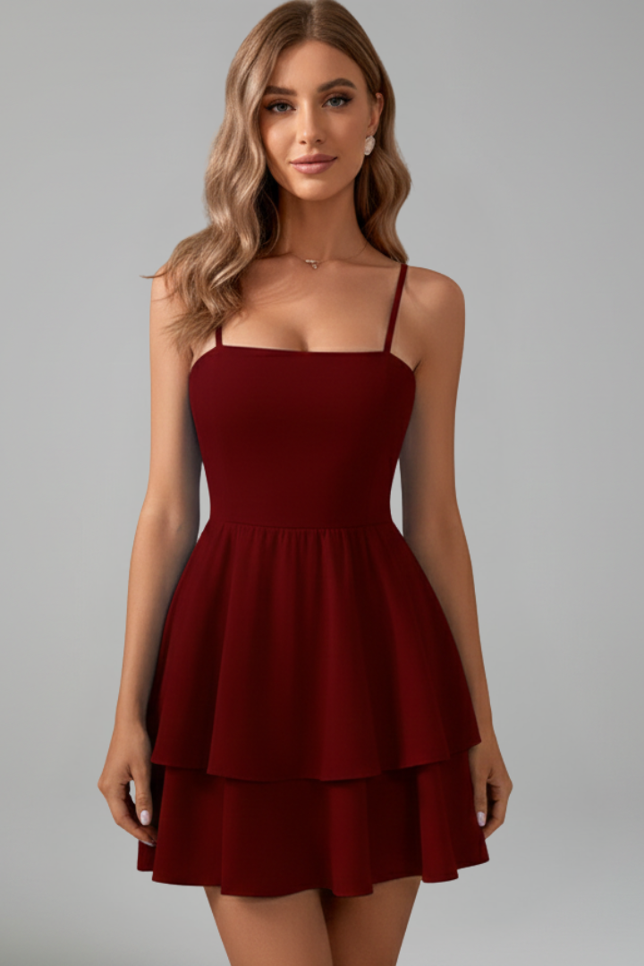 Elvira | Vestido mini de mujer con tirantes finos y falda con vuelo