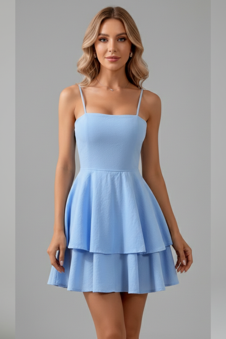 Elvira | Vestido mini de mujer con tirantes finos y falda con vuelo