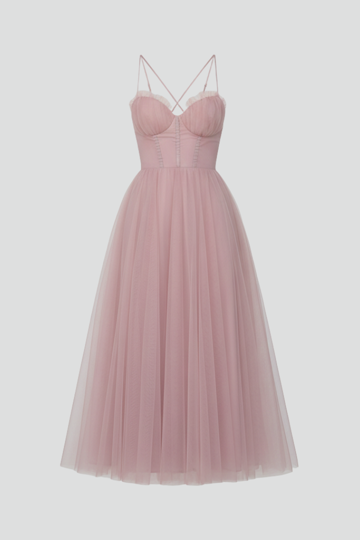 Marta | Vestido maxi de mujer sin tirantes con falda de tul