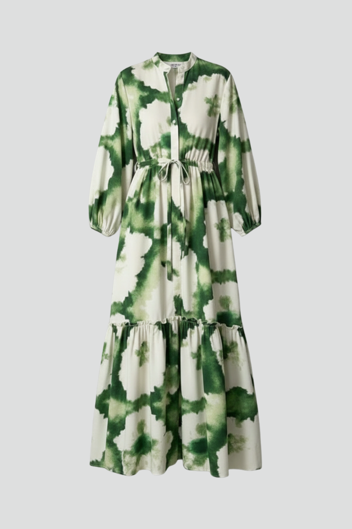 Lara | Vestido largo de mujer con manga larga y estampado con escote en V