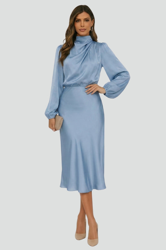 Dafne | Vestido midi de mujer con cuello alto y manga larga