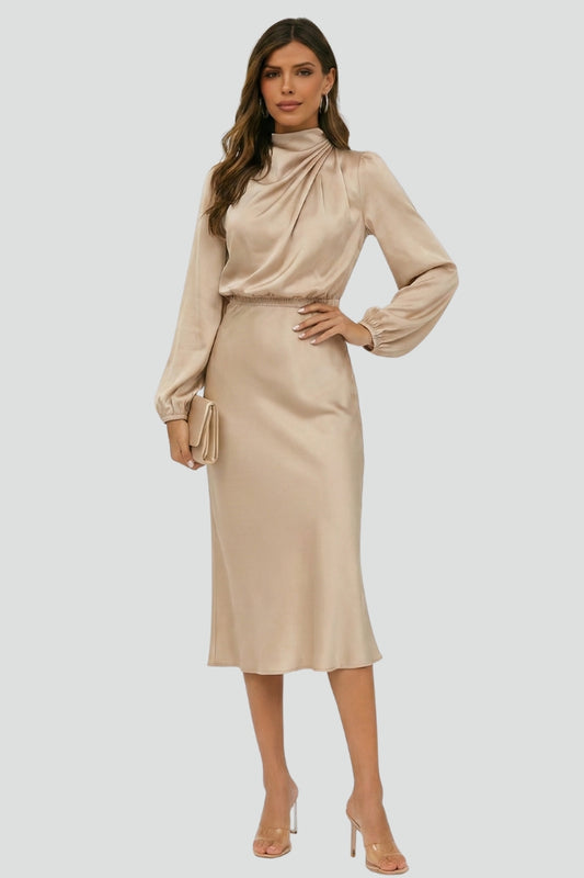 Dafne | Vestido midi de mujer con cuello alto y manga larga
