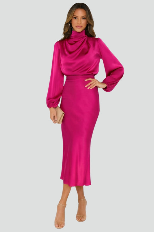 Dafne | Vestido midi de mujer con cuello alto y manga larga