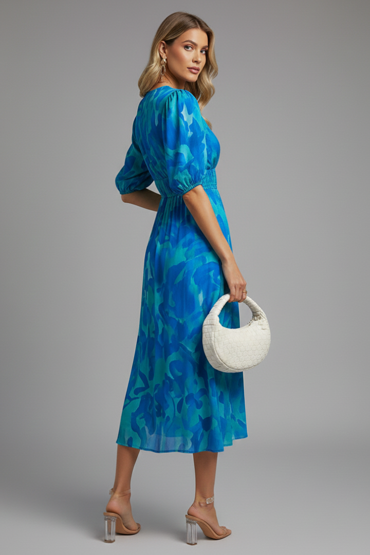 Mónica | Vestido midi de mujer con estampado floral y escote en V