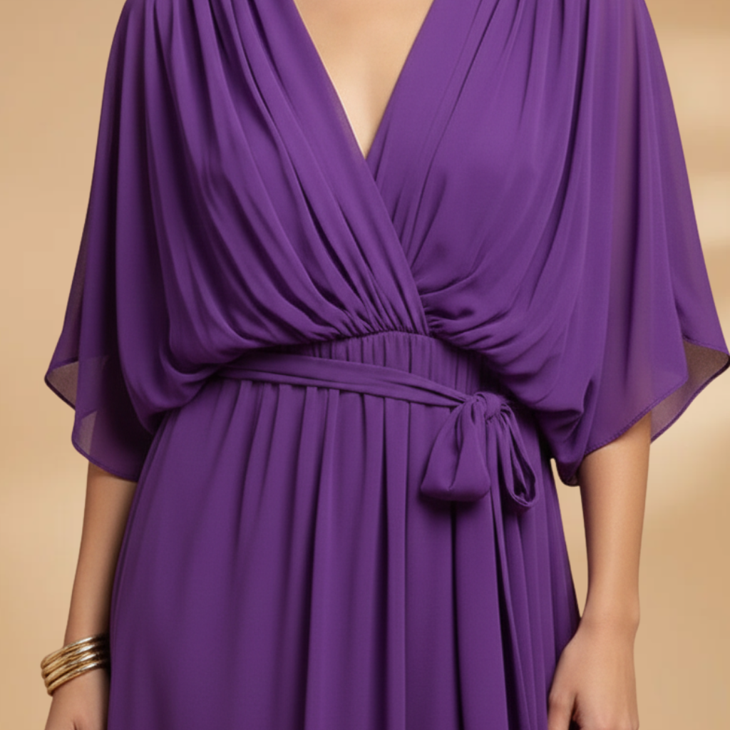 Angela | Vestido de gasa para mujer con cuello en V y vuelo