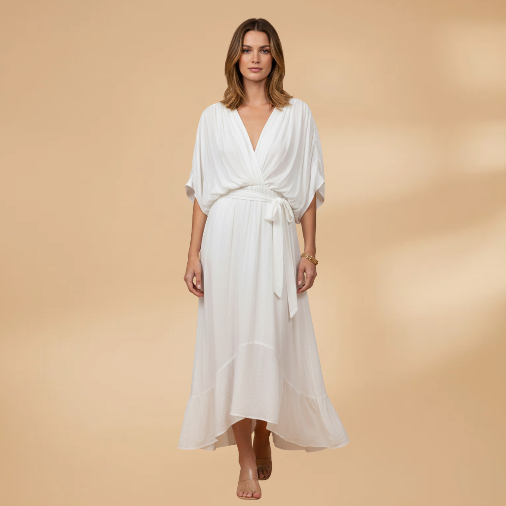 Angela | Vestido de gasa para mujer con cuello en V y vuelo