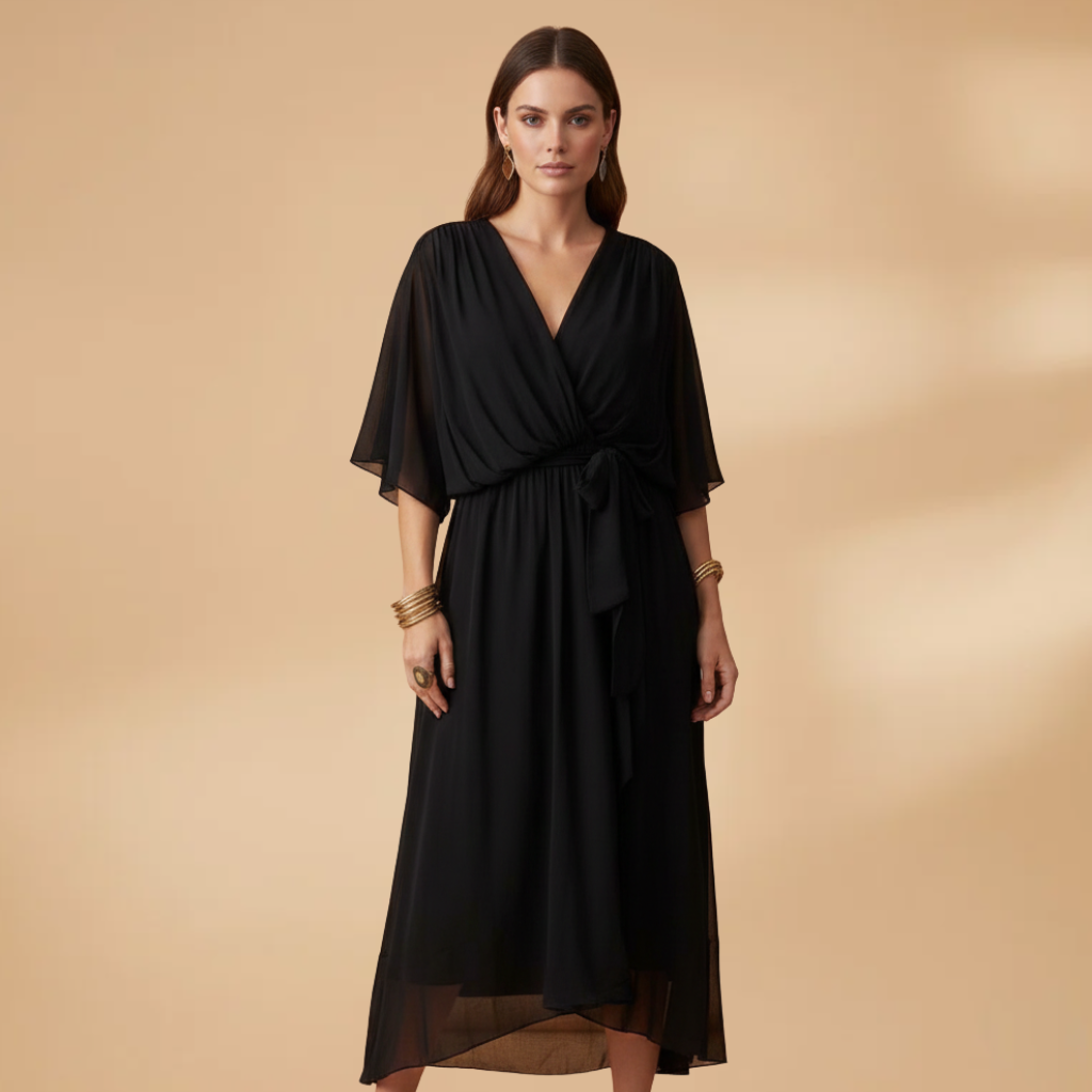 Angela | Vestido de gasa para mujer con cuello en V y vuelo
