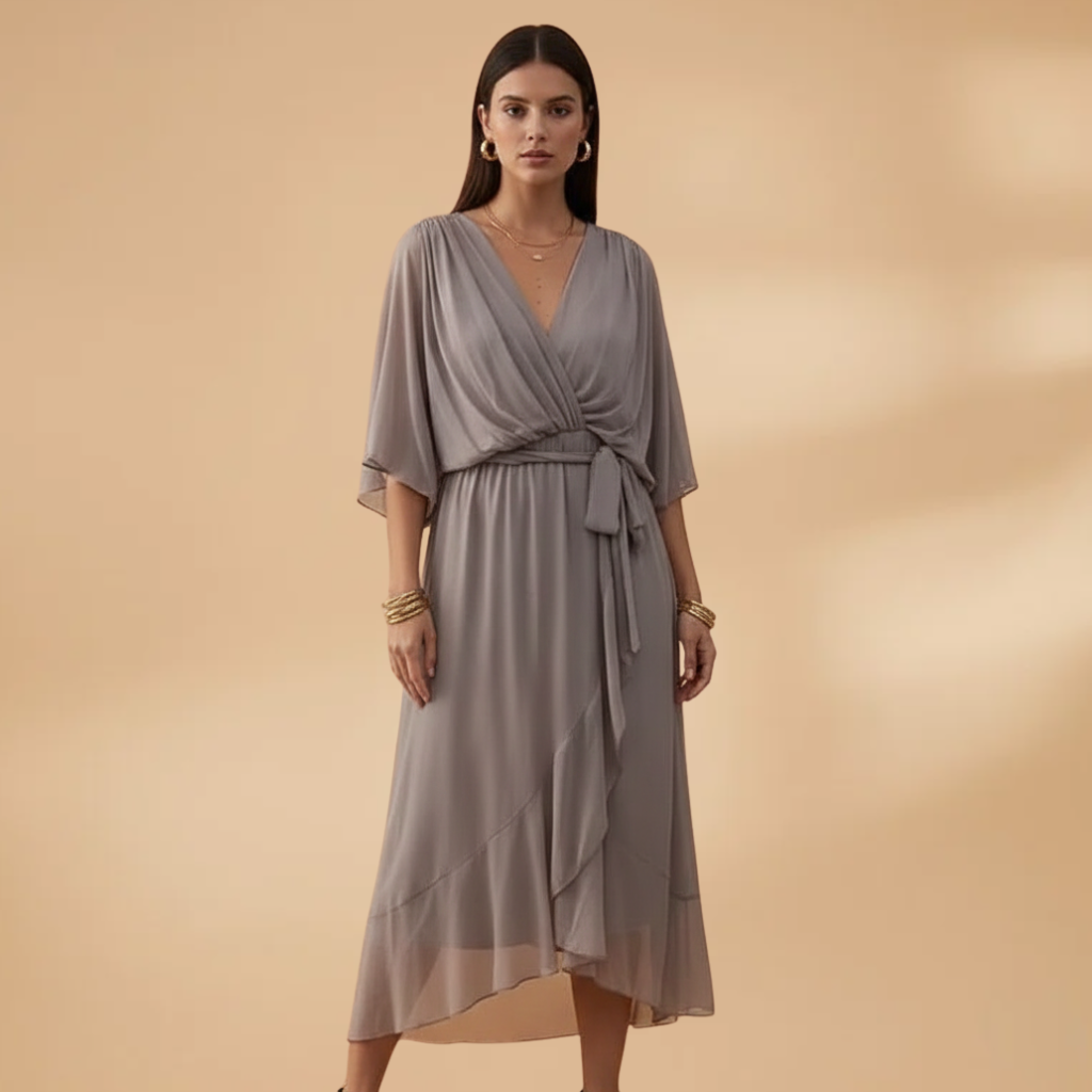 Angela | Vestido de gasa para mujer con cuello en V y vuelo