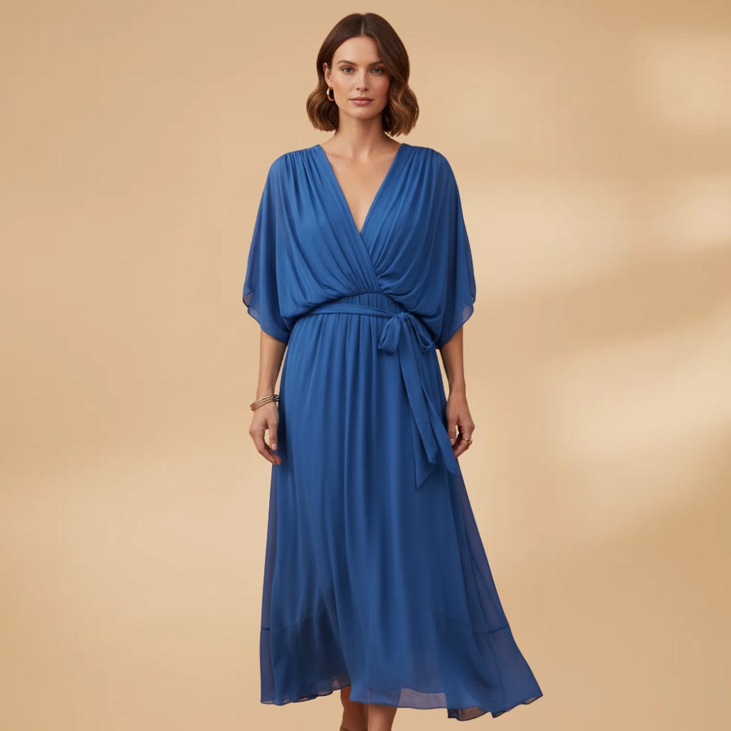 Angela | Vestido de gasa para mujer con cuello en V y vuelo
