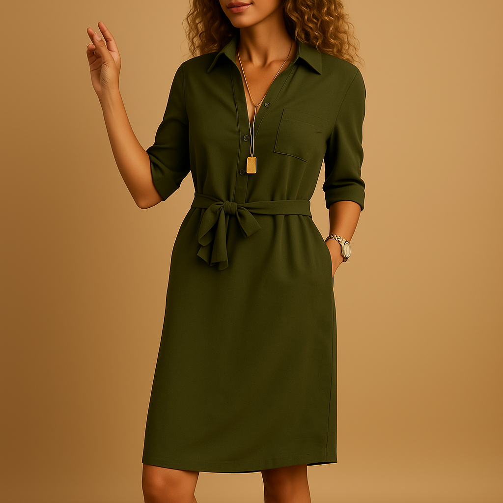 Nuria | Vestido camisero para mujer con cinturón y bolsillos