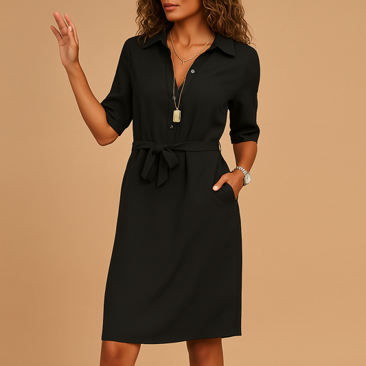 Nuria | Vestido camisero para mujer con cinturón y bolsillos